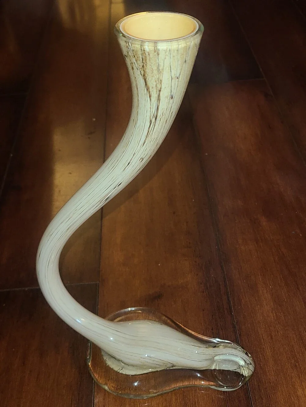 Mid Century Modern Art Glass Horn Vase Faux Bone Cornucopia Heavy 12